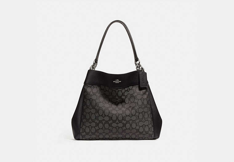 COACH®,LEXY SHOULDER BAG IN SIGNATURE JACQUARD,Coated Canvas,Large,Silver/Black Smoke,Front View