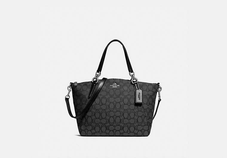 COACH®,SMALL KELSEY SATCHEL IN SIGNATURE JACQUARD,Coated Canvas,Medium,Silver/Black Smoke,Front View