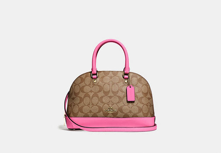 COACH®,MINI SIERRA SATCHEL IN SIGNATURE CANVAS,pvc,Small,Gold/Khaki Pink Ruby,Front View