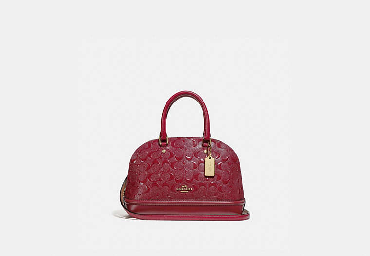 COACH®,MINI SIERRA SATCHEL IN SIGNATURE LEATHER,Leather,Medium,Gold/Cherry,Front View