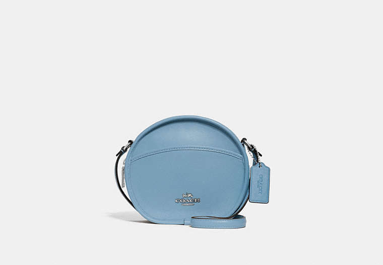 COACH®,CANTEEN CROSSBODY,Leather,Small,Silver/Cornflower,Front View