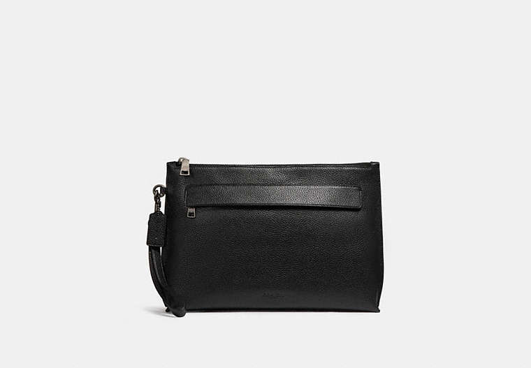COACH®,CARRYALL POUCH,Pebbled Leather,Black,Front View