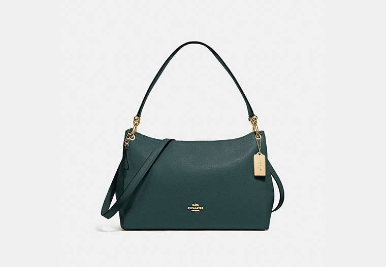 COACH®,MIA SHOULDER BAG,Leather,Small,Gold/Evergreen,Front View