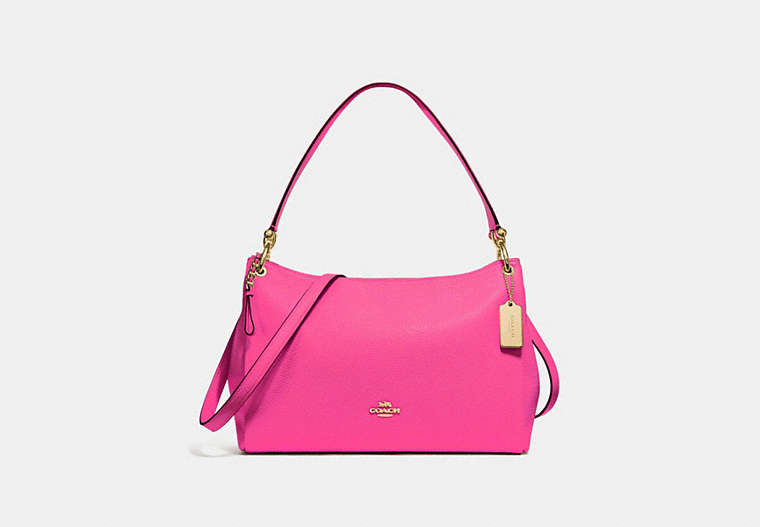COACH®,MIA SHOULDER BAG,Leather,Small,Gold/Pink Ruby,Front View