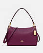 COACH®,MIA SHOULDER BAG,Leather,Small,Gold/Dark Berry,Front View