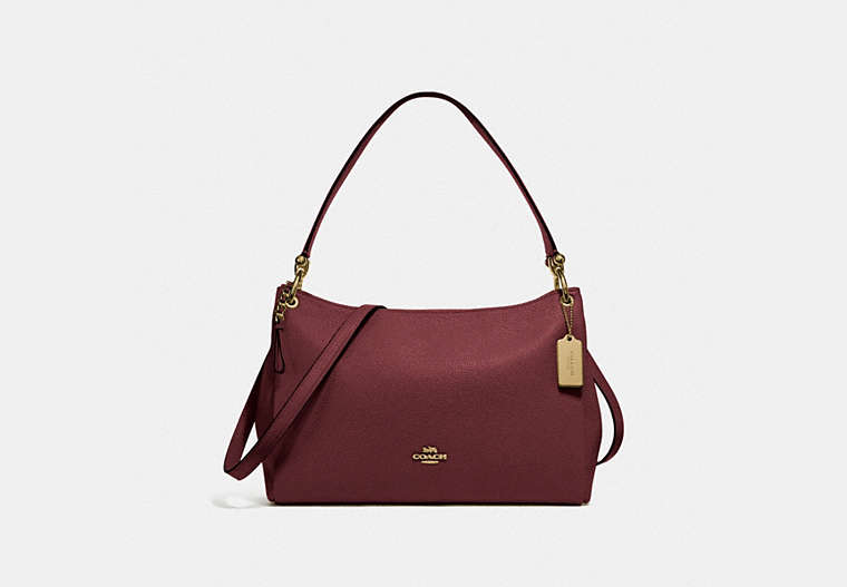 COACH®,MIA SHOULDER BAG,Leather,Small,Gold/Wine,Front View