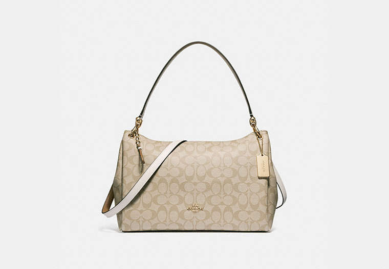 COACH®,MIA SHOULDER BAG IN SIGNATURE CANVAS,pvc,Large,Gold/Light Khaki Chalk,Front View