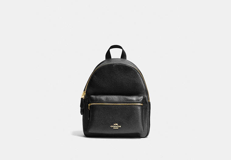 COACH®,MINI CHARLIE BACKPACK,Leather,Medium,Gold/Black,Front View
