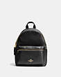 COACH®,MINI CHARLIE BACKPACK,Leather,Medium,Gold/Black,Front View
