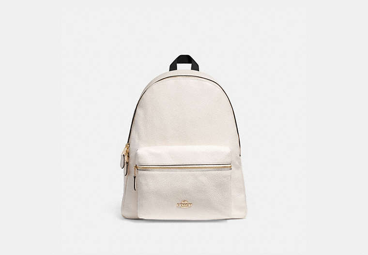 COACH®,CHARLIE BACKPACK,Leather,Medium,Gold/Chalk,Front View