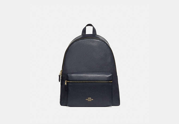 COACH®,CHARLIE BACKPACK,Leather,Medium,Gold/Midnight,Front View
