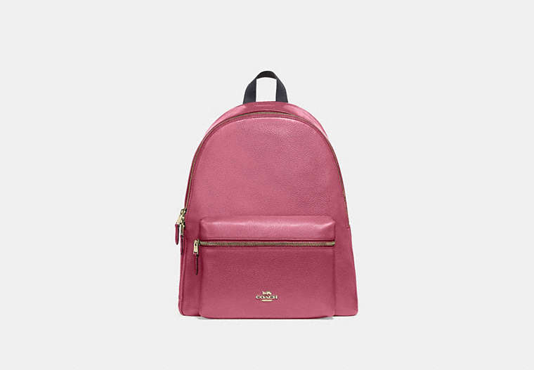 COACH®,CHARLIE BACKPACK,Leather,Medium,Gold/Rouge,Front View