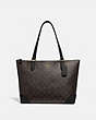 COACH®,ZIP TOP TOTE IN SIGNATURE CANVAS,pvc,Medium,Gold/Brown Black,Front View