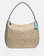 COACH®,ZIP SHOULDER BAG IN SIGNATURE CANVAS,pvc,Large,Silver/Light Khaki/Powder Blue,Front View