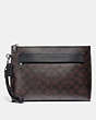 COACH®,CARRYALL POUCH IN SIGNATURE CANVAS,Leather,Gunmetal/Mahogany/Black,Front View