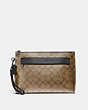 COACH®,CARRYALL POUCH IN SIGNATURE CANVAS,Leather,Gunmetal/Tan,Front View