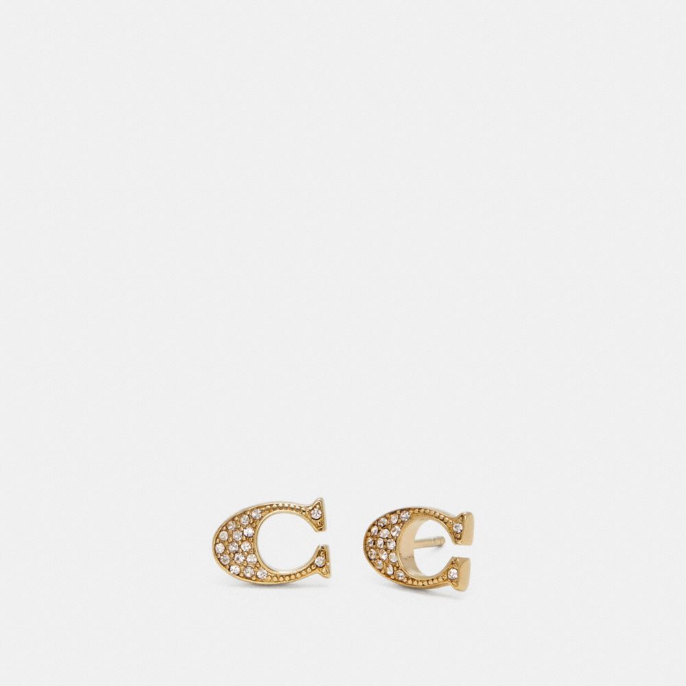 COACH®,SIGNATURE STUD EARRINGS,Gold,Front View image number 0