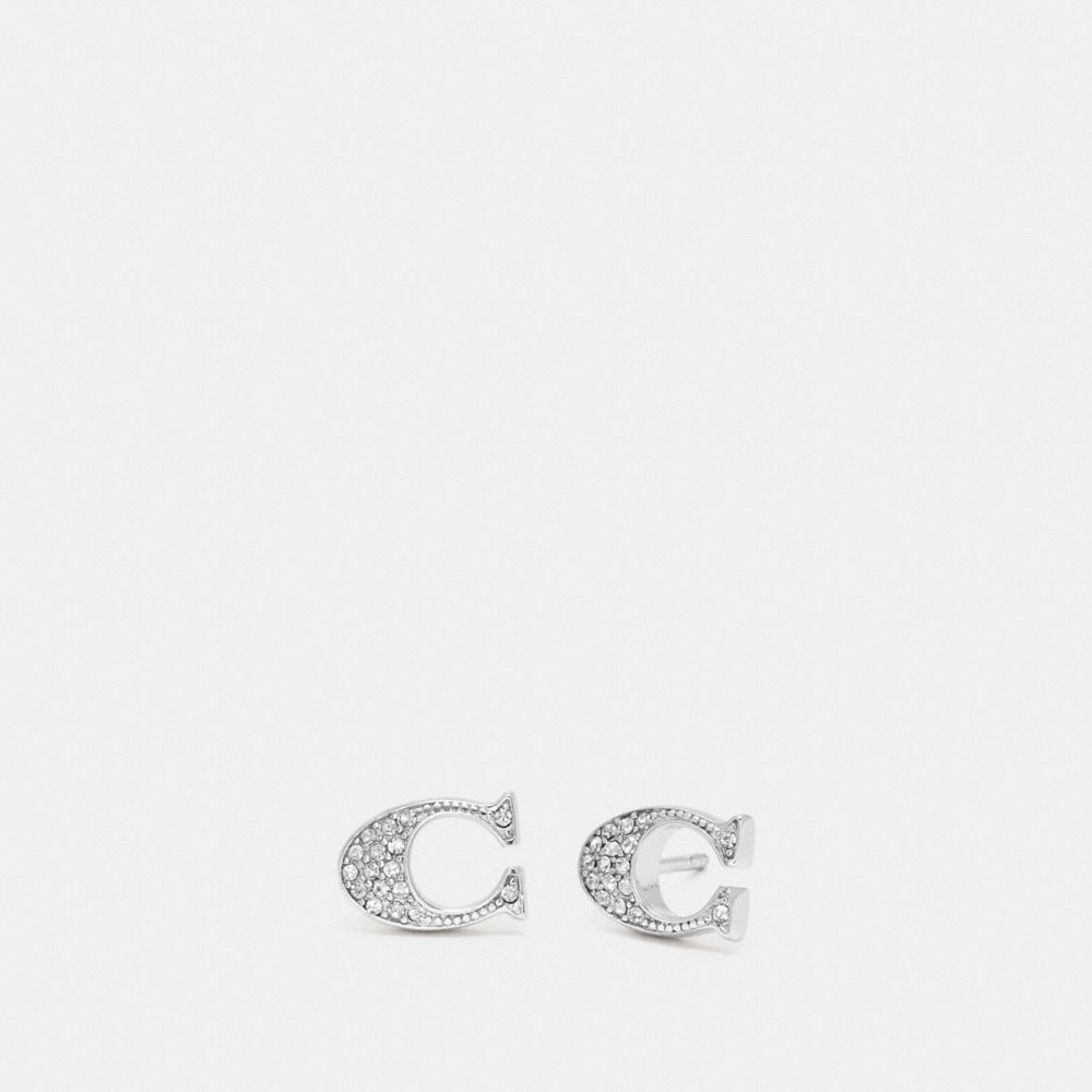 COACH®,SIGNATURE STUD EARRINGS,Silver,Front View