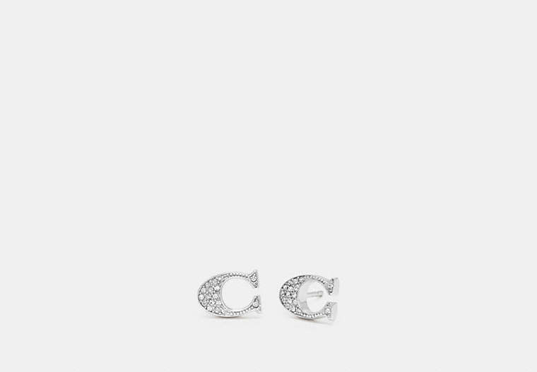 COACH®,SIGNATURE STUD EARRINGS,Metal,Silver,Front View