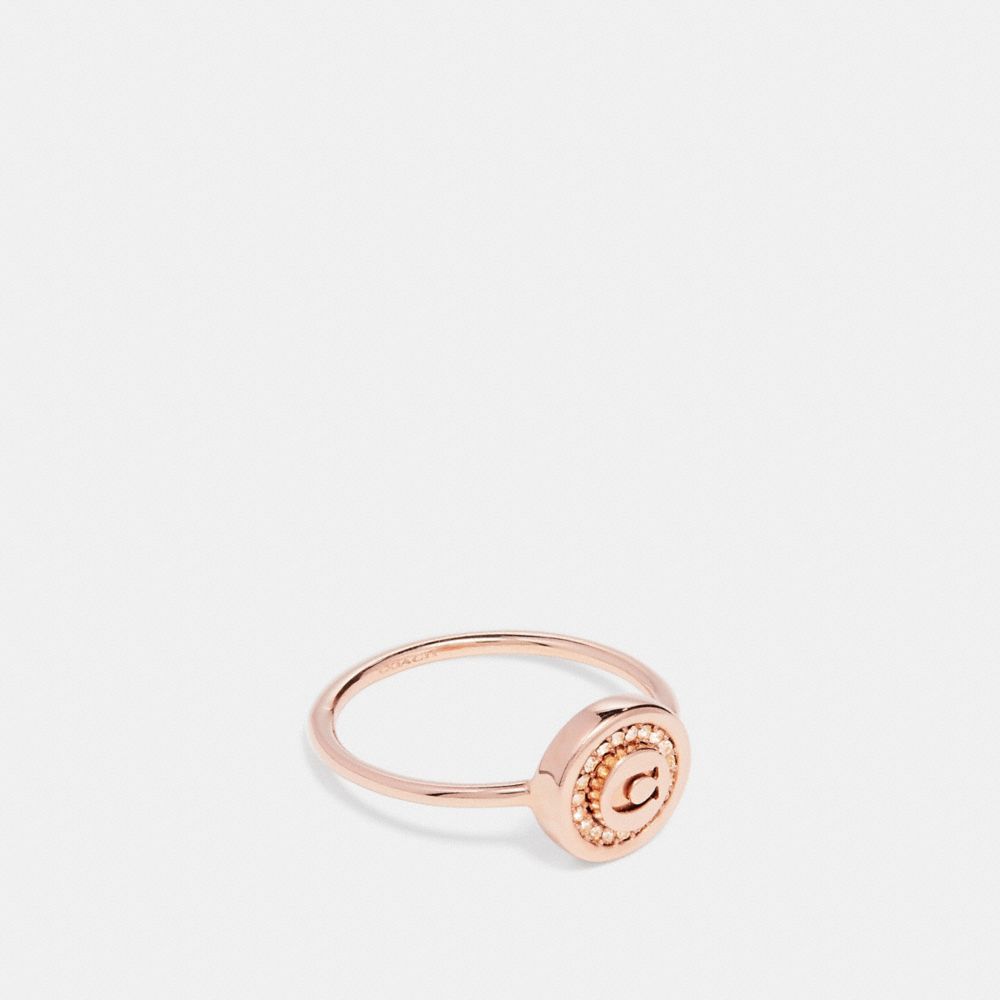 COACH®,PAVE PENDANT RING,Rose Gold,Front View