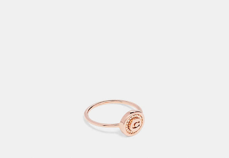 COACH®,PAVE PENDANT RING,Metal,Rose Gold,Front View