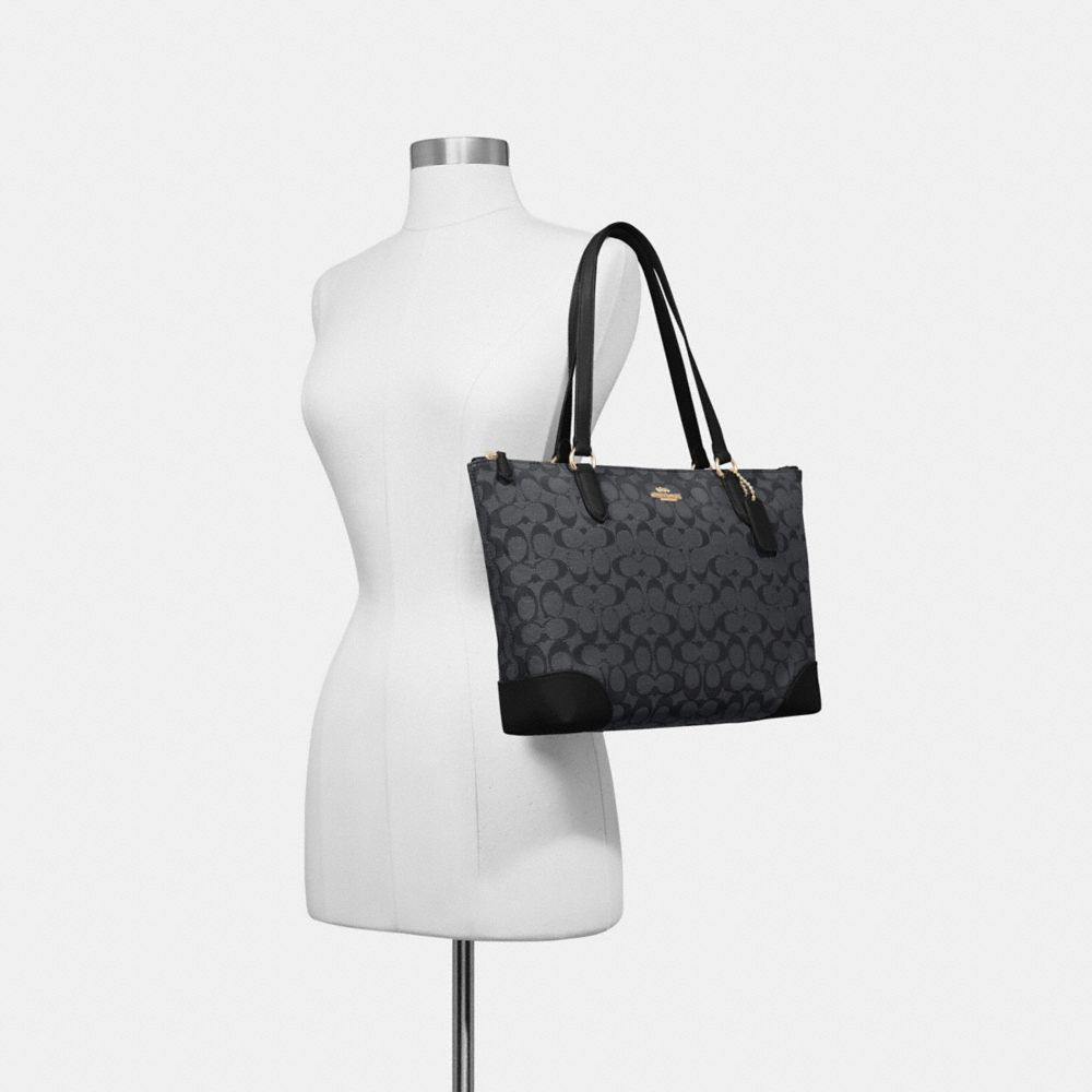 Zip top tote 2025 in signature jacquard