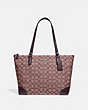 COACH®,ZIP TOP TOTE IN SIGNATURE JACQUARD,cotton,Medium,Silver/RASPBERRY,Front View