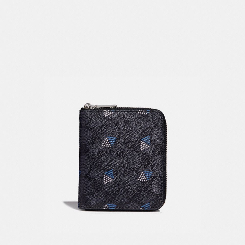 Small Zip Around Wallet In Signature Canvas With Dot Diamond Print