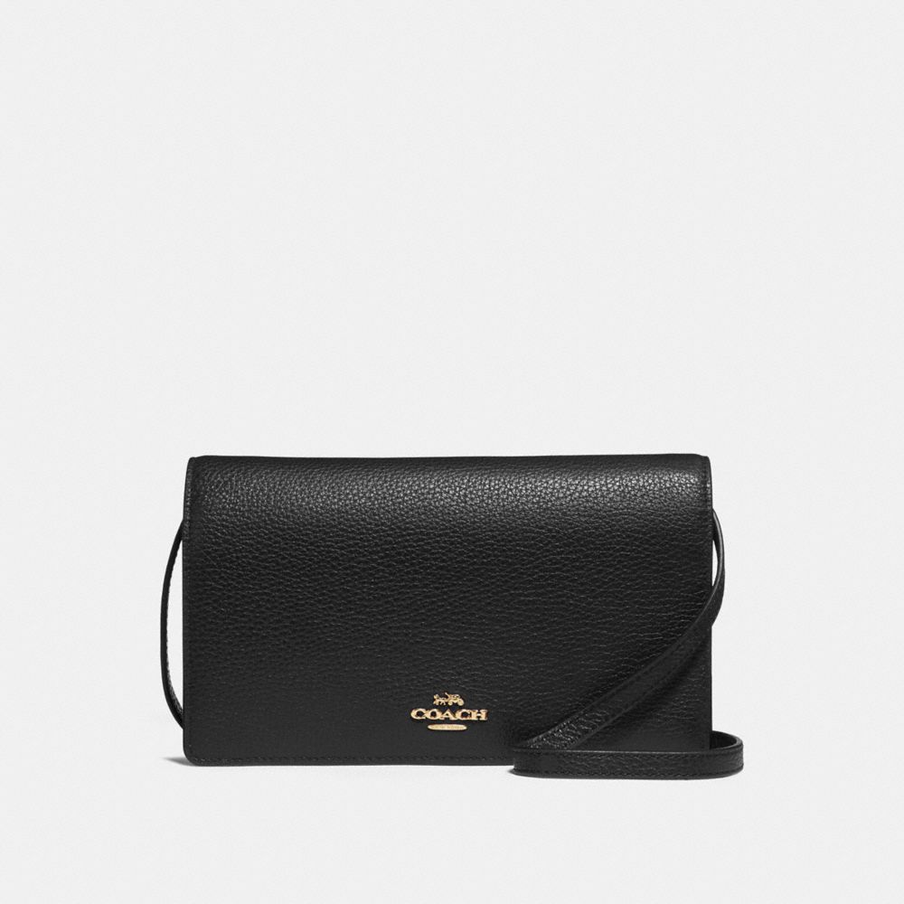 COACH®,FOLDOVER CROSSBODY CLUTCH,Leather,Gold/Black,Front View