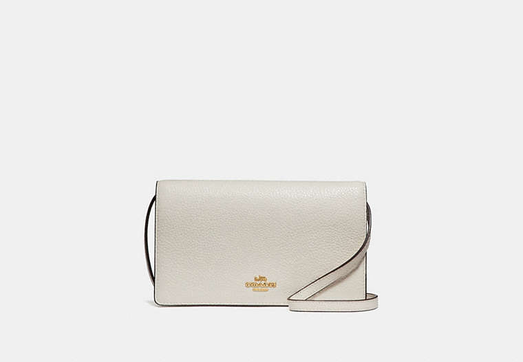 COACH®,FOLDOVER CROSSBODY CLUTCH,Leather,Gold/Chalk,Front View