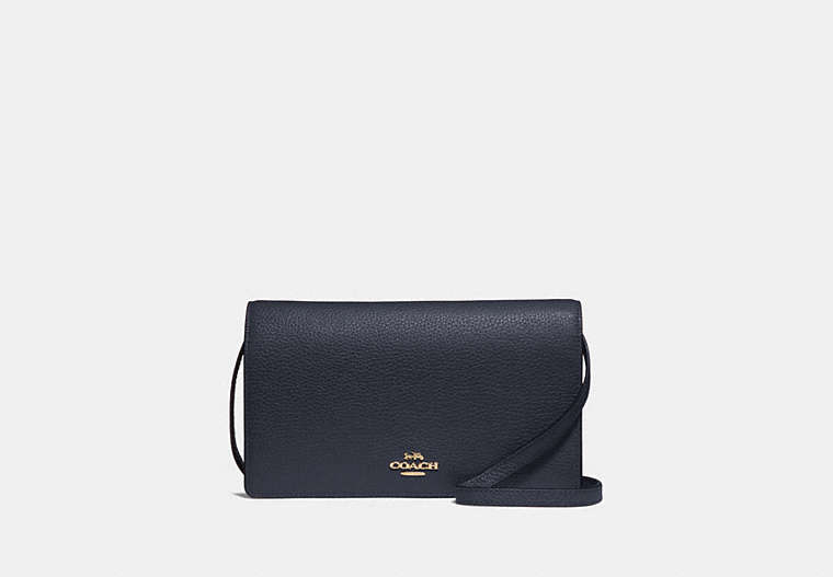COACH®,FOLDOVER CROSSBODY CLUTCH,Leather,Gold/Midnight,Front View