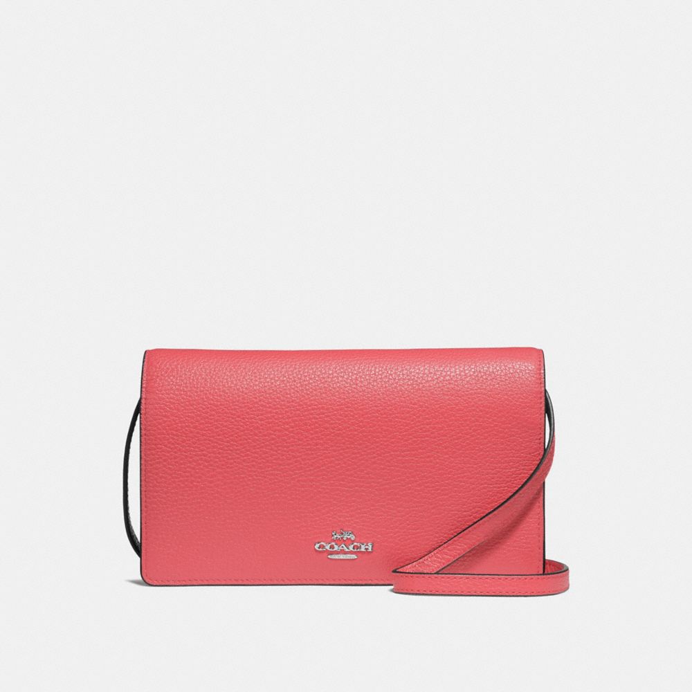 COACH®,FOLDOVER CROSSBODY CLUTCH,Leather,Silver/CORAL,Front View