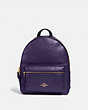 COACH®,MEDIUM CHARLIE BACKPACK,Leather,Large,Gold/Dark Purple,Front View