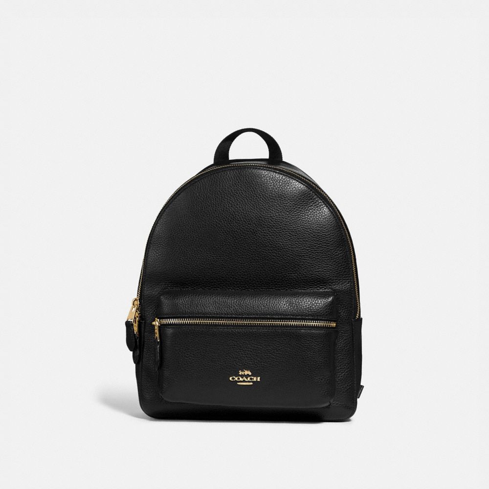 COACH®,MEDIUM CHARLIE BACKPACK,Leather,Large,Gold/Black,Front View