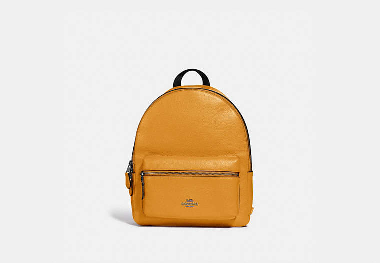 COACH®,MEDIUM CHARLIE BACKPACK,Leather,Large,Gunmetal/Yellow,Front View
