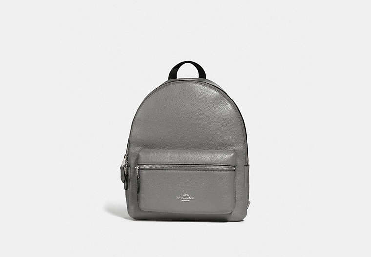 COACH®,MEDIUM CHARLIE BACKPACK,Leather,Large,Silver/Heather Grey,Front View