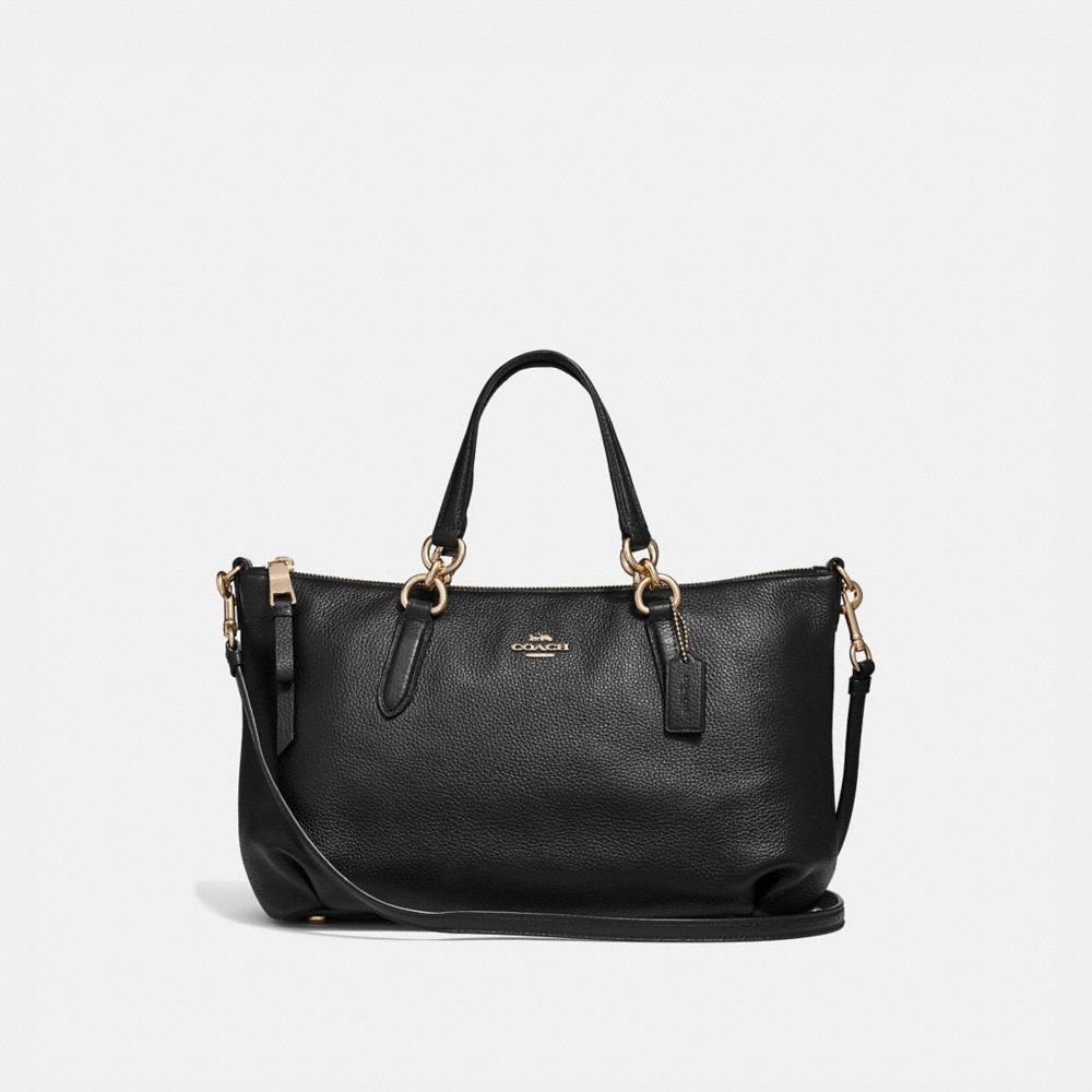 COACH®,ALLY SATCHEL,Leather,Large,Gold/Black,Front View