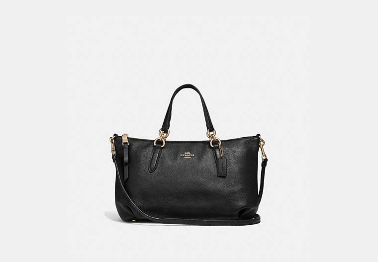 COACH®,ALLY SATCHEL,Leather,Large,Gold/Black,Front View