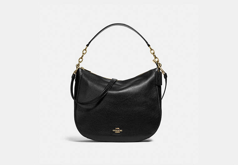 COACH®,ELLE HOBO,Leather,Large,Gold/Black,Front View