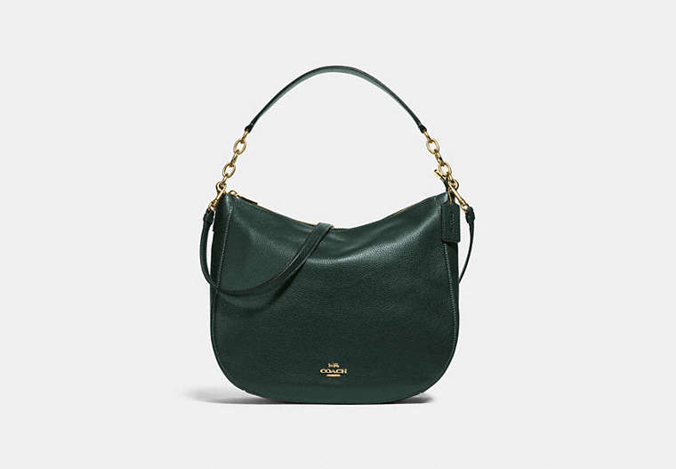 COACH®,ELLE HOBO,Leather,Large,Gold/Ivy,Front View