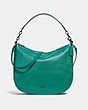 COACH®,ELLE HOBO,Leather,Large,Gunmetal/Teal,Front View