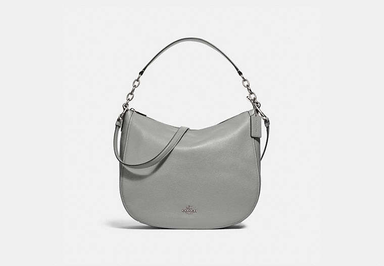 COACH®,ELLE HOBO,Leather,Large,Silver/Heather Grey,Front View