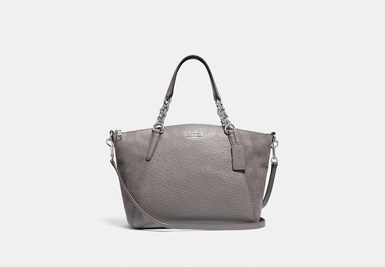 COACH®,SMALL KELSEY CHAIN SATCHEL,Leather,Medium,Silver/Heather Grey,Front View