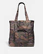 COACH®,PACKABLE TOTE WITH WILD CAMO PRINT,Synthetic,Large,Silver/GREEN MULTI,Front View