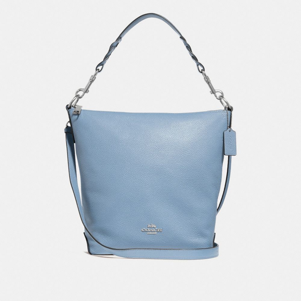 COACH®,ABBY DUFFLE,Leather,Medium,Silver/Cornflower,Front View