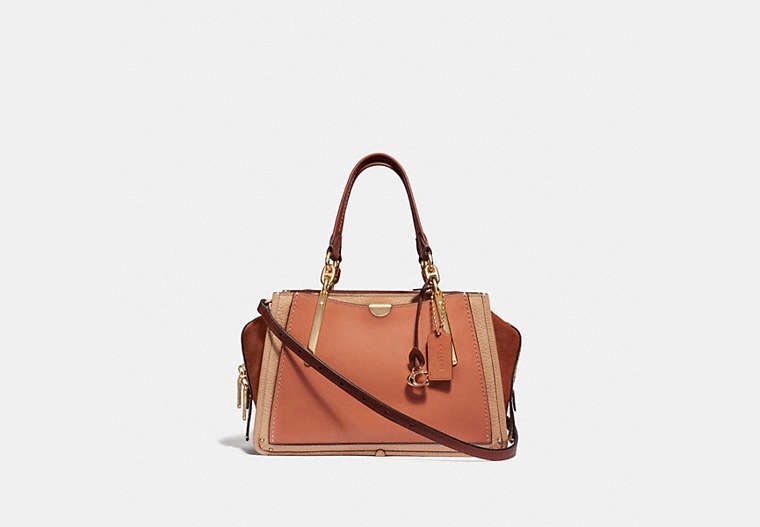COACH®,DREAMER IN COLORBLOCK,Leather,Small,Gold/Sunrise Multi,Front View