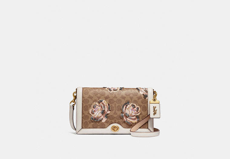 COACH®,RILEY IN EMBELLISHED SIGNATURE ROSE PRINT,pvc,Mini,Brass/Chalk,Front View