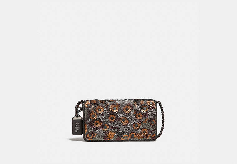 COACH®,DINKY WITH LEATHER SEQUIN,Leather,Mini,Black Copper/Black,Front View