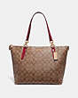 COACH®,AVA TOTE IN SIGNATURE CANVAS,pvc,Large,Gold/KHAKI/TRUE RED,Front View