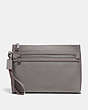 COACH®,ACADEMY POUCH,Leather,Medium,HEATHER GREY,Front View
